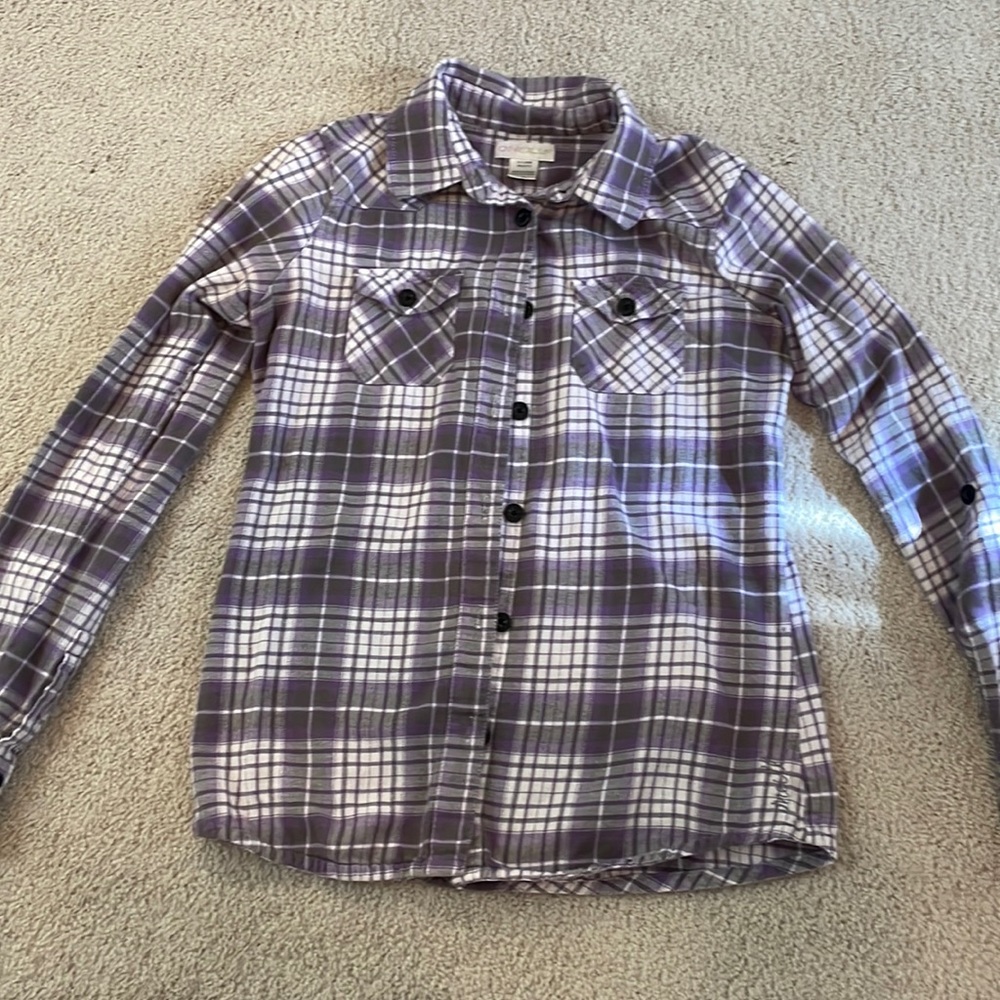 O’Neill Purple and white cotton flannel pattern shirt Medium